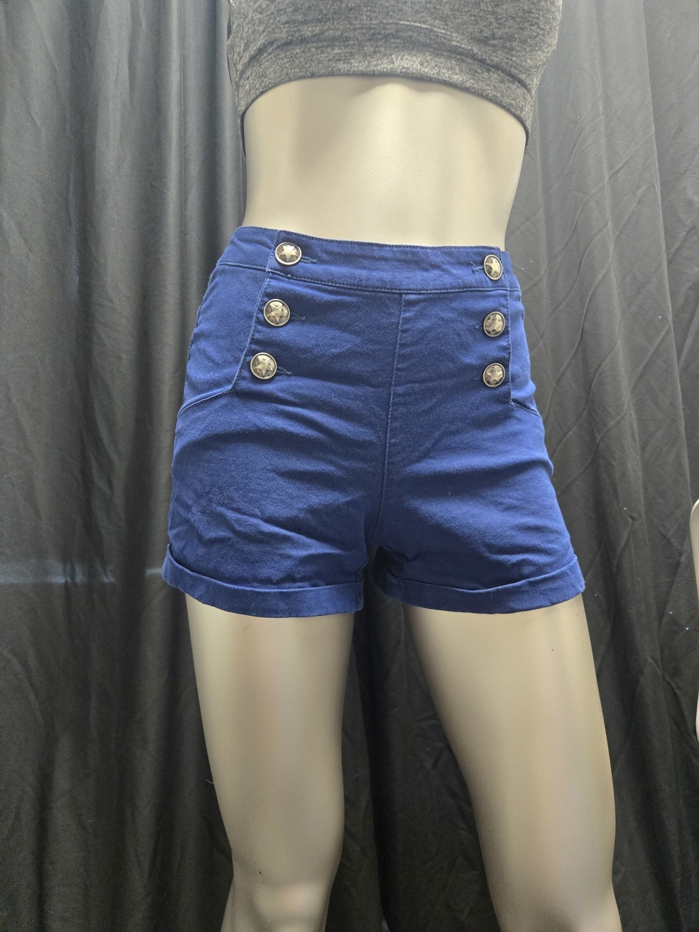 High-Waist Button Front Women’s Shorts - Blue